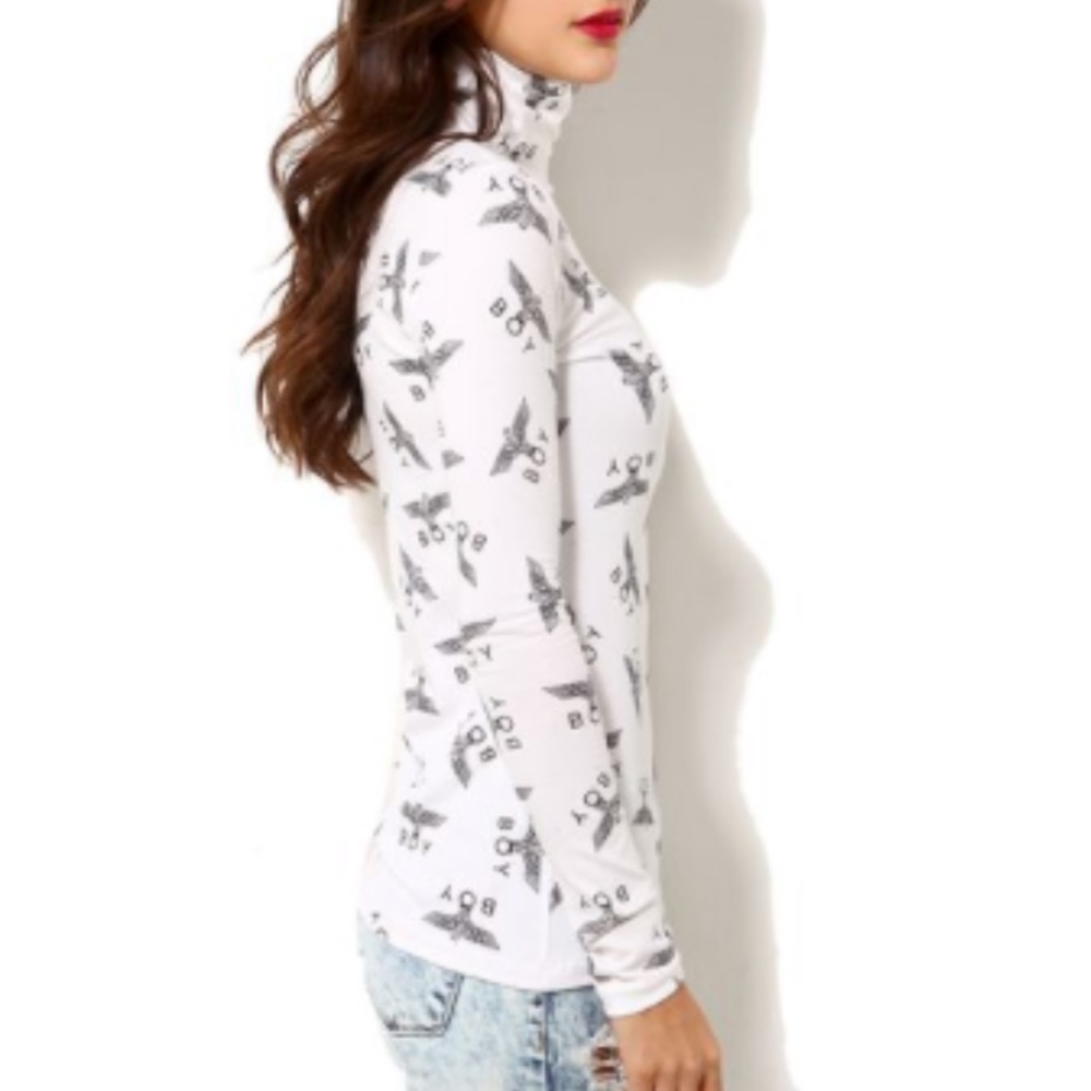 Boy London black patterned mock neck long sleeve S